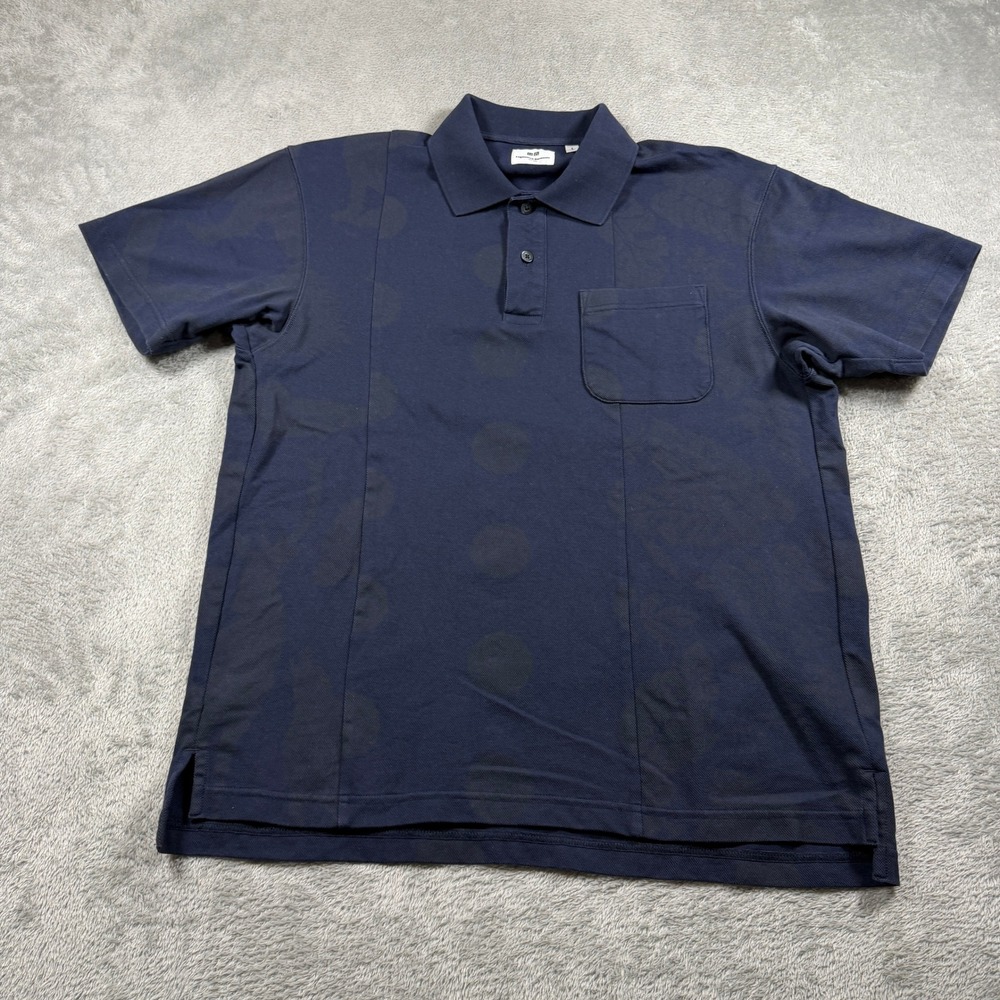 Uniqlo Engineered Garments Polo Shirt Mens Small Navy Dot Floral Pattern Pocket